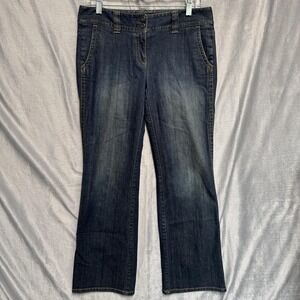 Ann Taylor Jeans Womens Petite 4P Dark Wash Slim Fit Trouser Flap Pockets Denim